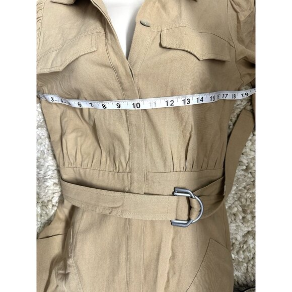 C/MEO Collective Camel Tan Dark Academia Long Puff Sleeves Office Mini Dress 6M - Picture 11 of 11